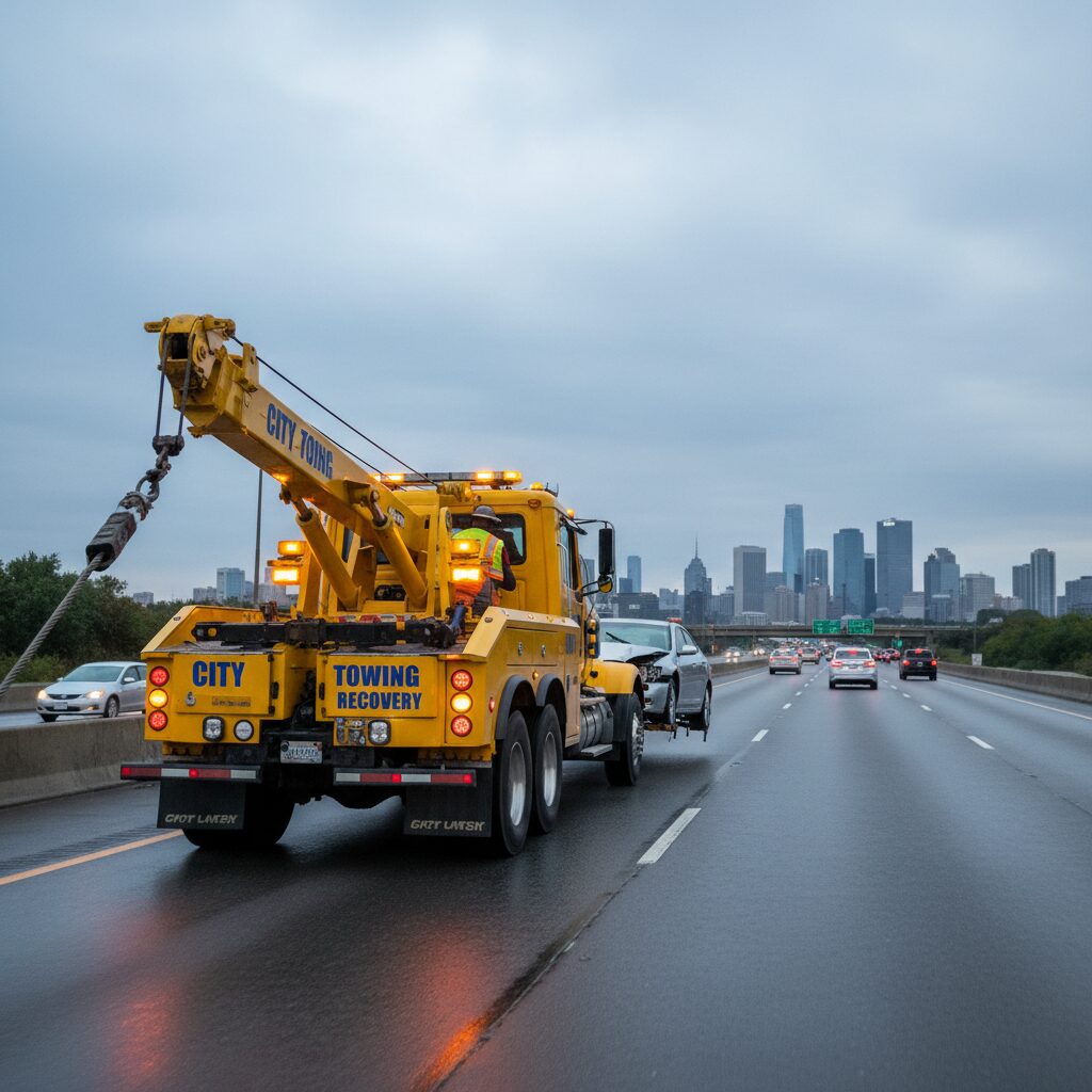 An image of a tow truck providing roadside assistance in Springfield mo