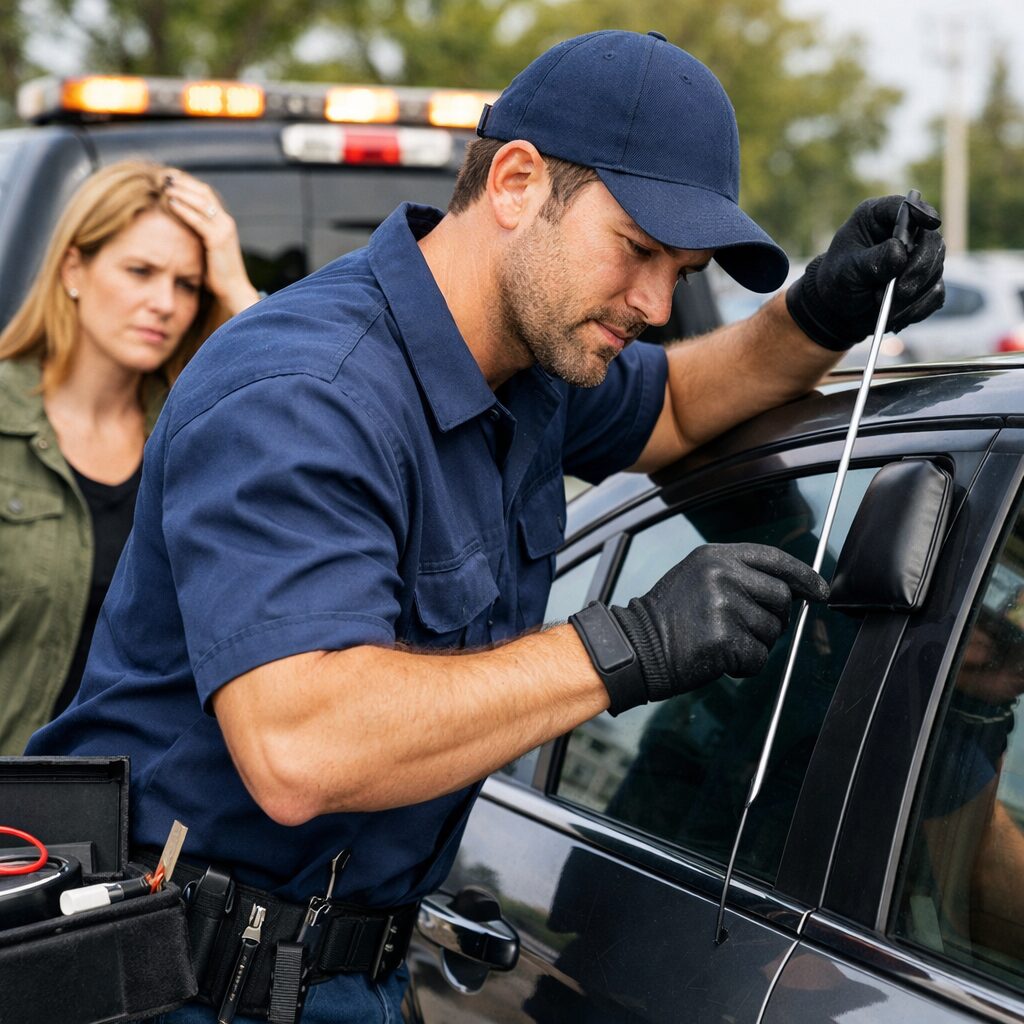 A person performing a lockout recovery service in Springfield